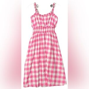 Barbie Pink Gingham Plaid Sz XL Ruched Waist Ruffles Barbiecore Cosplay Y2K